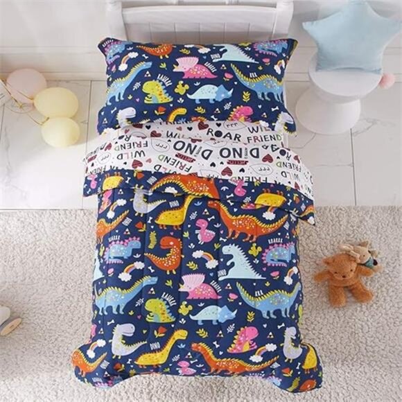 4 Piece Toddler Bedding Set, Standard Size Colorful Dinosaur Printed - Picture 7 of 7